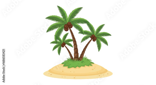 Tropical Island with Palm Trees Cartoon Illustration.