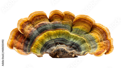 multicolored polypore mushroom, Coriolus versicolor fungus isolated on white background