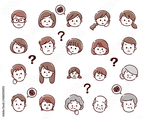 困惑している多世代の人々の顔