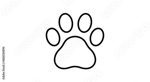 Vector Minimalist Line Art SVG Icon of Animal Paw Print with Black Outlined Shapes in Flat Design Style for Web and Digital Applications