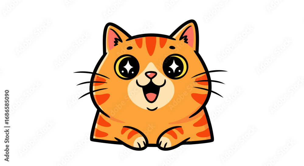 Obraz premium Cute Cartoon Vector SVG Illustration of Adorable Cat with Large Eyes in Flat Design Style with Warm Orange Colors for Children's Art and Digital Media