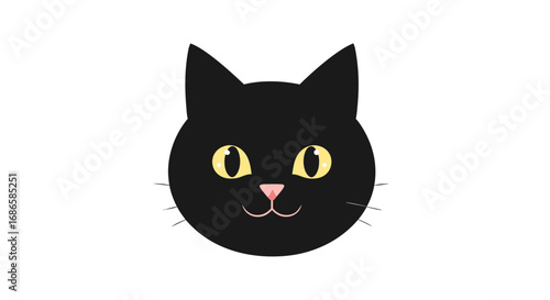 Minimalist Vector SVG Illustration of Black Cat Head with Yellow Eyes and Pink Nose in Flat Design Style