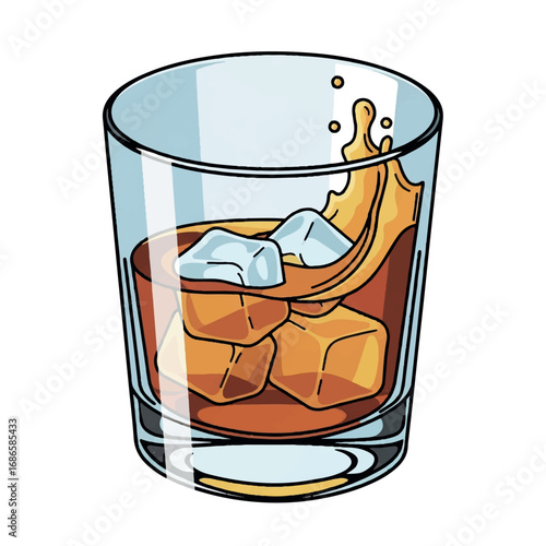Whiskey on the Rocks in a Glass.