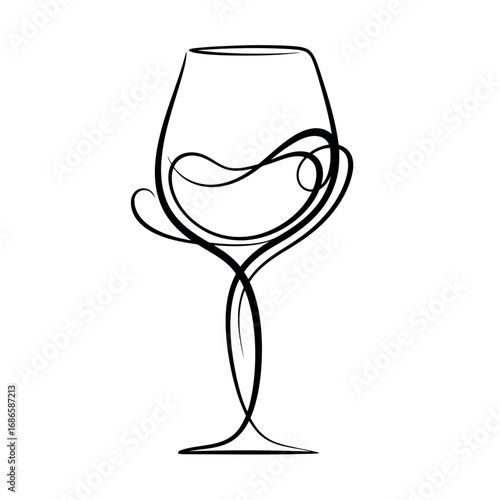 Elegant abstract line art of a wine glass with swirling liquid