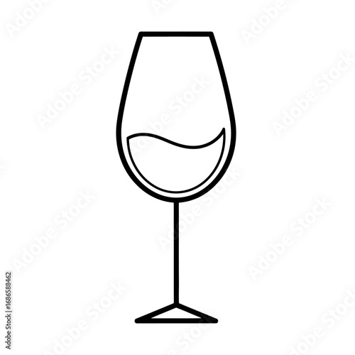 Simple line drawing of a wine glass with liquid