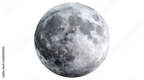 bright full moon globe in grey tones isolated on white