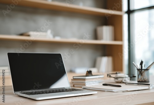 Wallpaper Mural Laptop and stationery on modern office desk Torontodigital.ca