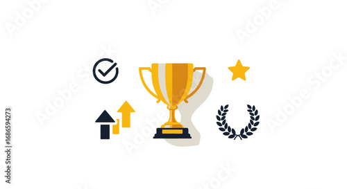 achieve peak performance celebrate success with golden trophy illustration, isolated on transparent background