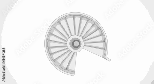 abstract spiral design grey scale architectural illustration, isolated on transparent background