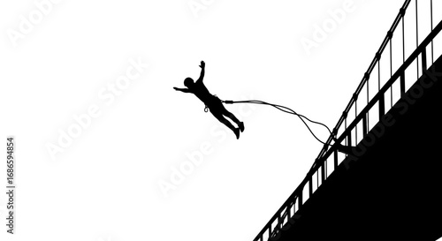 bungee jumping silhouette thrilling leap of faith, isolated on transparent background