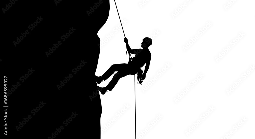 Obraz premium cliffside descent a climbers silhouette of courage and determination, isolated on transparent background