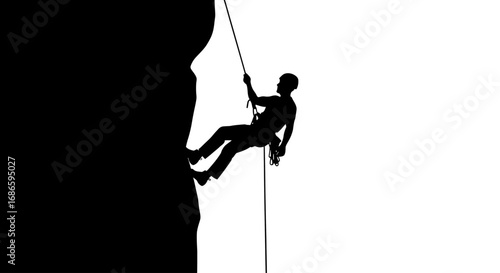 cliffside descent a climbers silhouette of courage and determination, isolated on transparent background