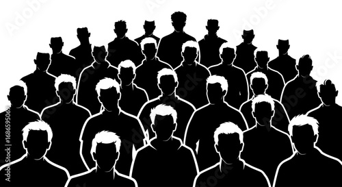collective anonymity a monochrome study of the crowd, isolated on transparent background