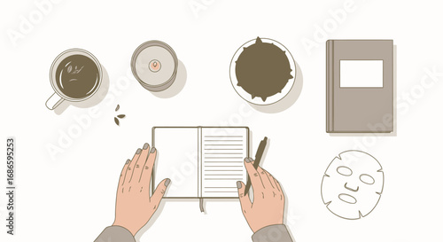 cozy journaling session a flatlay of selfcare and creativity, isolated on transparent background