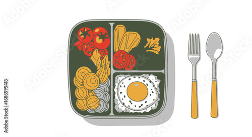 delicious bento box a balanced meal, perfectly packaged, isolated on transparent background