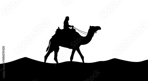 desert silhouette camel riders journey of hope and solitude, isolated on transparent background