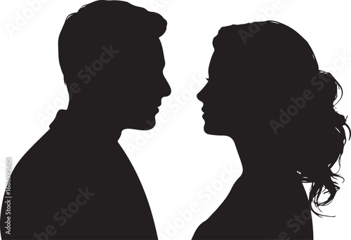 Silhouette of a couple looking at each other with affection and love