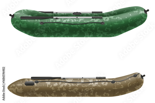 inflatable rubber fishing boat and tourism for active recreation cartoon stock vector illustration isolated on white background