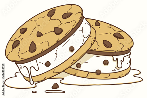 Ice Cream Sandwich with Chocolate Cookies and Vanilla Filling