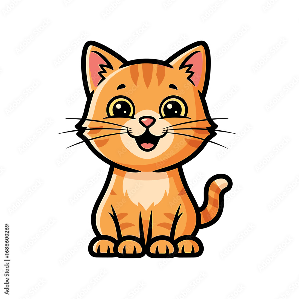 Fototapeta premium Cartoon illustration of a cheerful ginger kitten sitting.