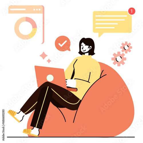 Woman on Laptop, Remote Worker, Social Media Concept