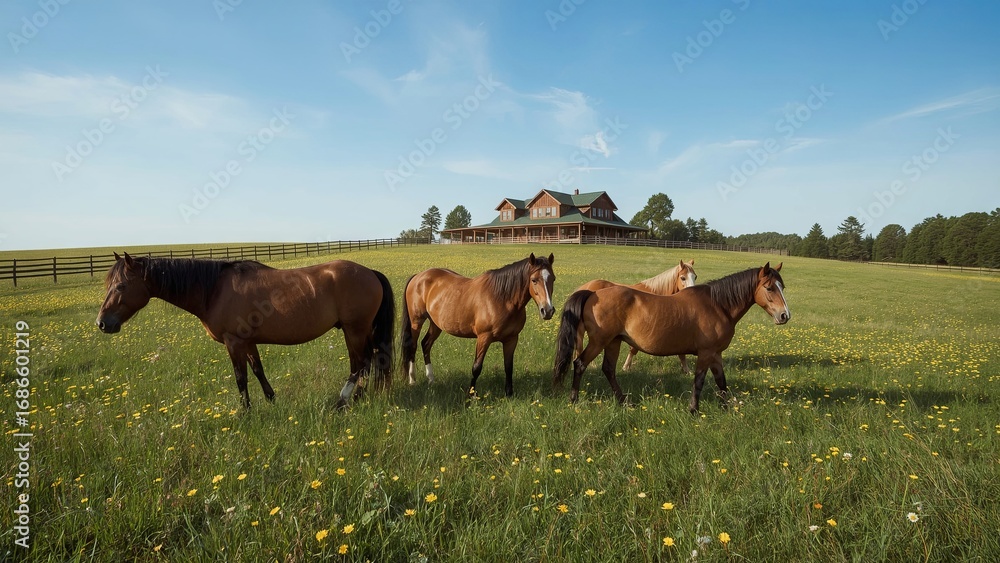 Obraz premium Noble horses on a pasture among the mountains