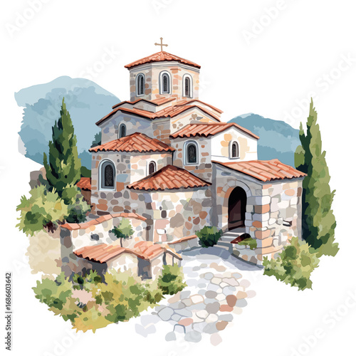 Saint John at Kaneo. Saint John at Kaneo watercolor vector illustration