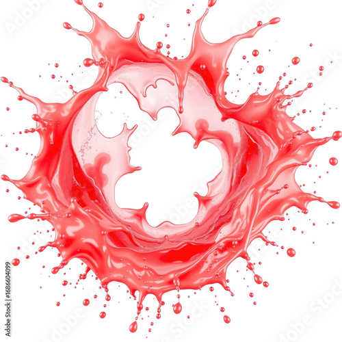 Red watermelon juice splash in dynamic shape on white background  
