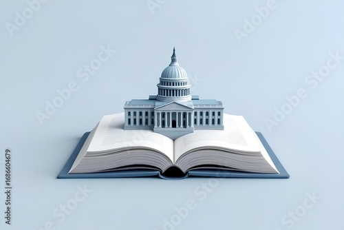 Government Building on Open Book Symbolizing Knowledge and History of Governance