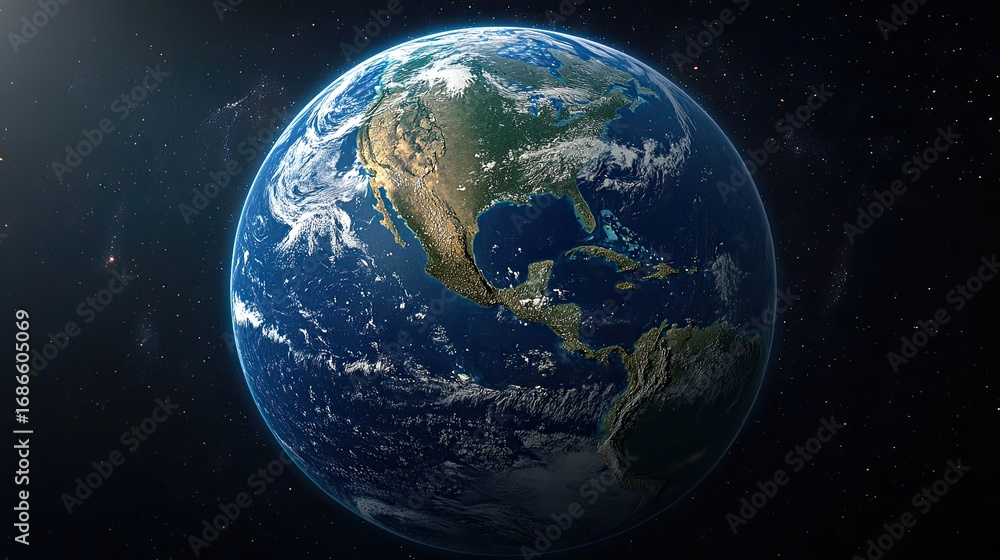 Obraz premium Detailed gigapixel art showing a vibrant, rotating Earth against a backdrop of stars in space