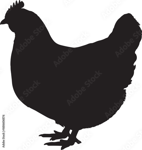 Bold and clean silhouette of a hen standing in a farm setting, perfect for minimalist logos, farming industry graphics, and agricultural-themed designs