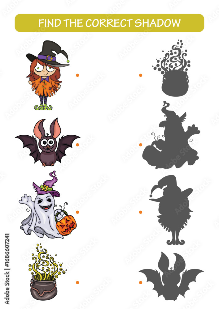 Obraz premium Halloween Character Shadow Matching Game