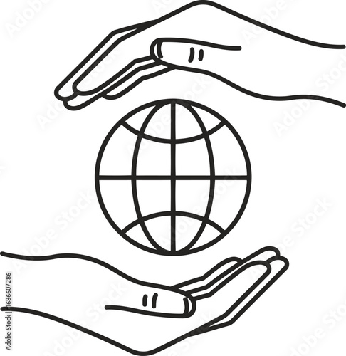 Hands cradling a globe, symbolizing global care, protection, and international connection, isolated on a transparent background