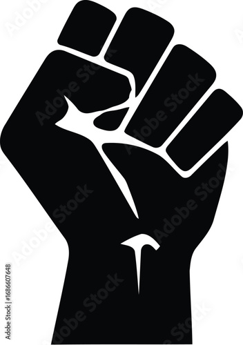 Silhouette of a clenched fist raised in protest, isolated on transparent background