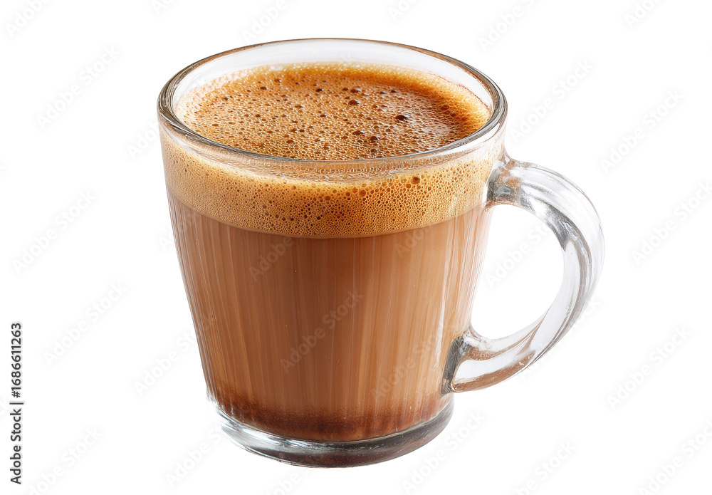 Fototapeta premium A clear glass mug of coffee, frothy top
