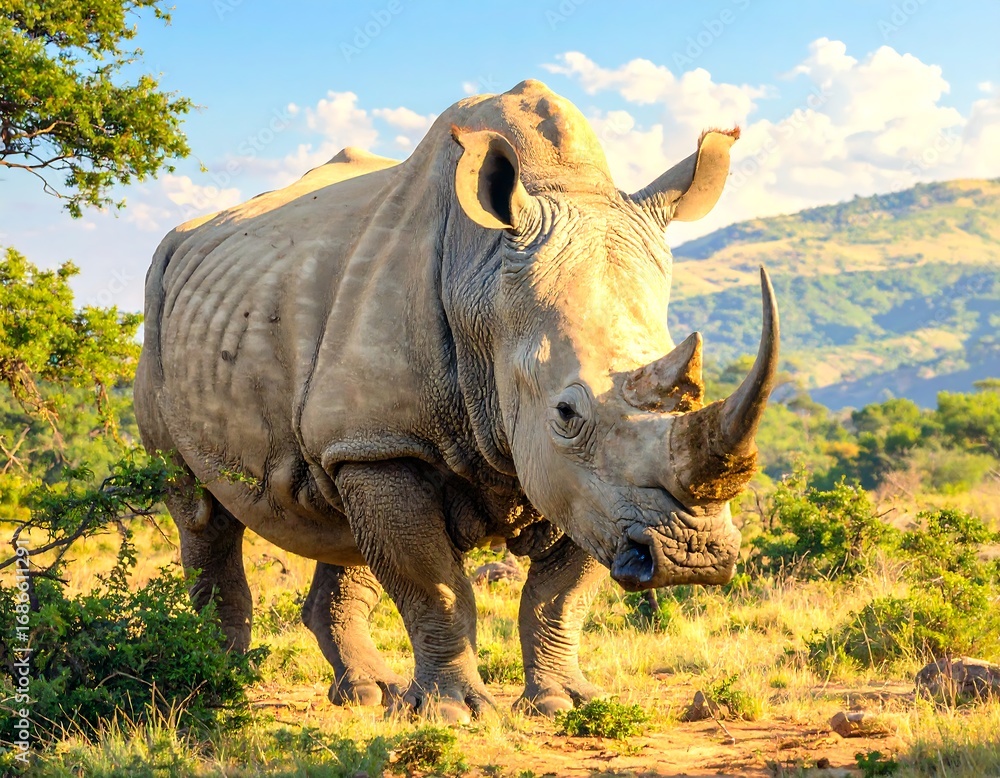 Obraz premium White Rhino in African Savanna