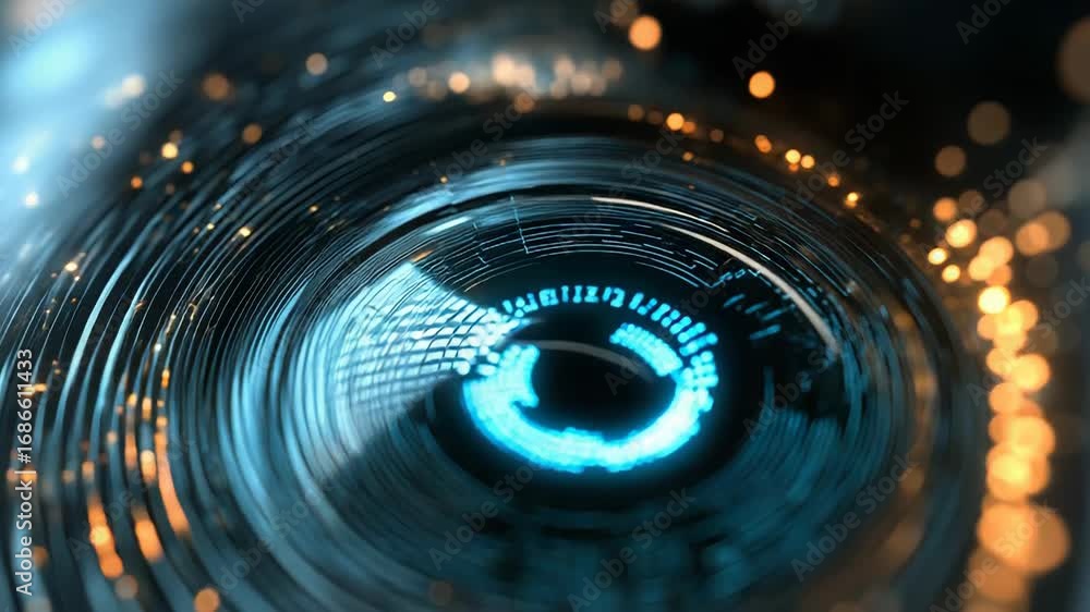 Futuristic technological tunnel rotating with data flowing