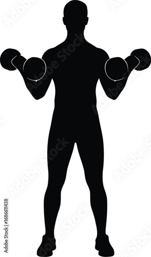 Silhouette of a person doing dumbbell curls, isolated on transparent background