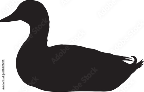 Simple black vector silhouette of a duck swimming or sitting, offering a clean, versatile design for nature, wildlife, or outdoor projects