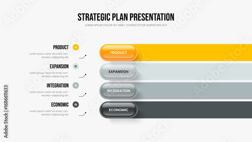 Visual Visualization 4 Step Diagram Slideshow Design. Company Analysis Presentation Layout Vector Illustration. Business Review Four Element Infographic Slide Template.