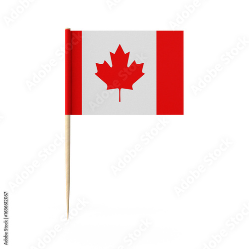 Miniature Canadian Flag on Toothpick Stick for Decoration, isolated on transparent background , 3d, png