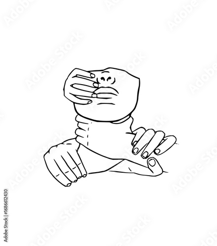 Powerful line art illustration portraying restriction and control, suitable for editorial and conceptual uses