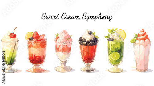 Fruit Dessert Drinks Vector Illustration Set