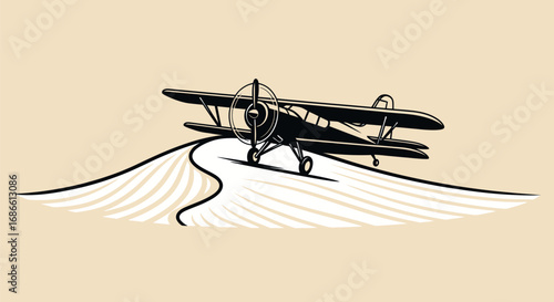 Vintage biplane aircraft with propeller on a runway.