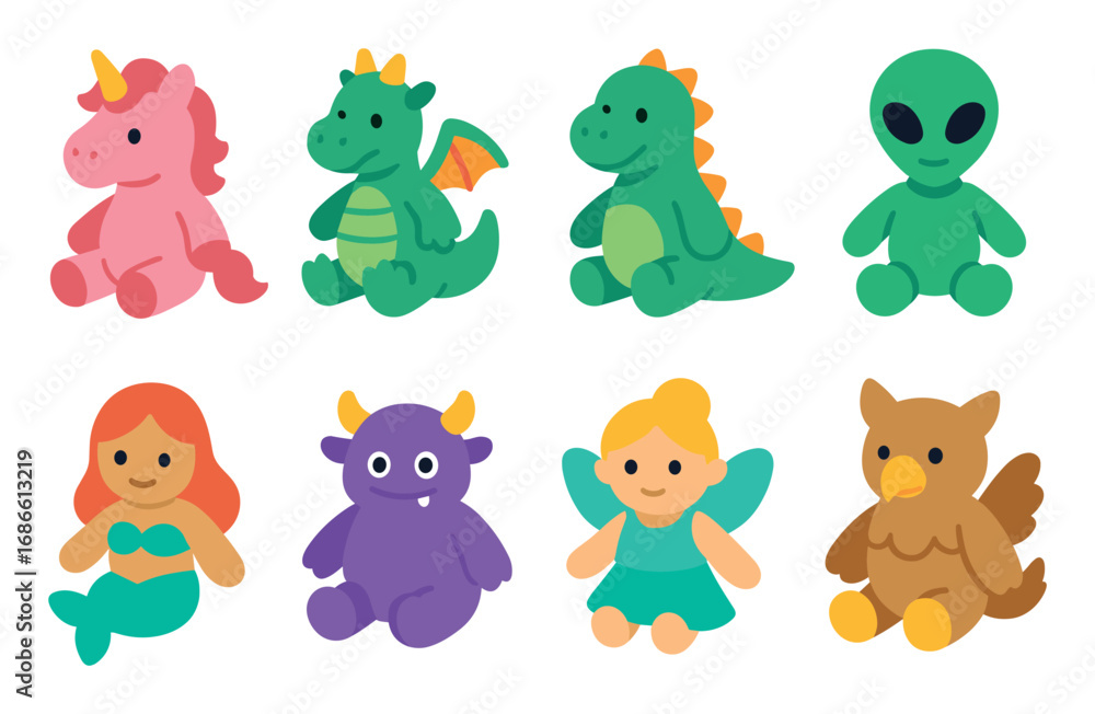 Naklejka premium Fantasy Plush Icon Grid