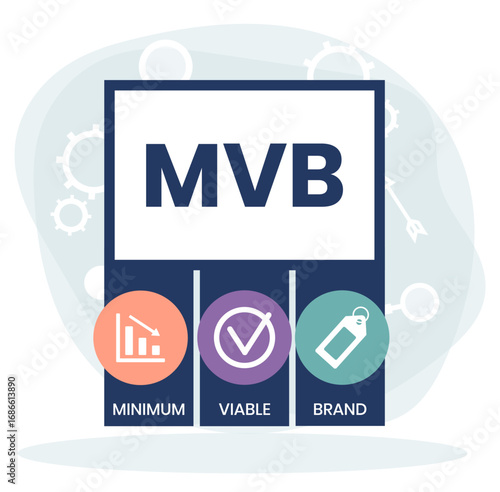 MVB - Minimum Viable Brand acronym. business concept background. vector illustration concept with keywords and icons. lettering illustration with icons for web banner, flyer