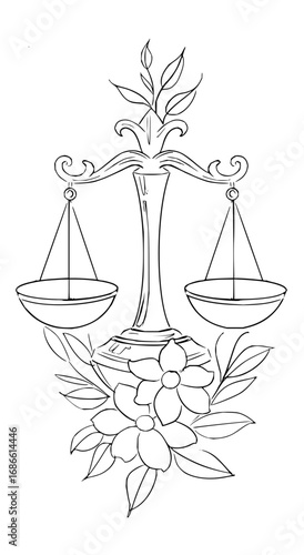 Floral Scales of Justice Line Art