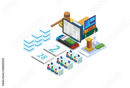 Modern Isometric Online Auction Illustration, Web Banners, Suitable for Diagrams, Infographics, Book Illustration, Game Asset, And Other Graphic Related Assets