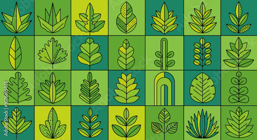 Vector Pattern Abstract Leaf Design in Modern Green Style Featuring Geometric Organic Shapes