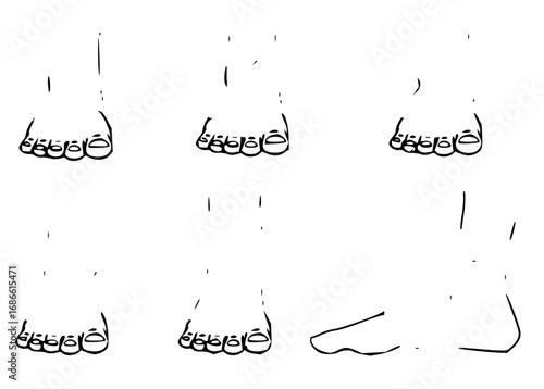 Simple line art showing multiple feet in various poses, perfect for health or anatomical concepts